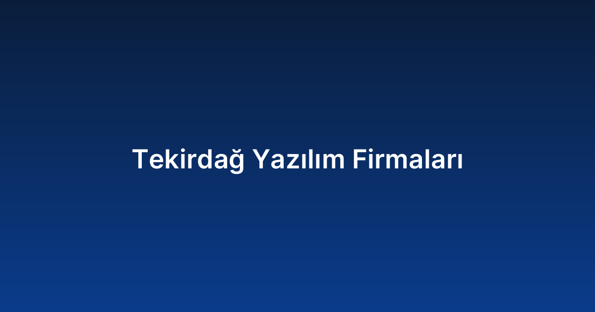 Tekirdağ Yazılım Firmaları