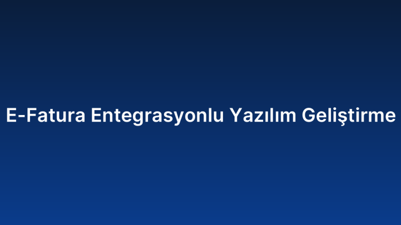 E-Fatura Entegrasyonlu Yazılım Geliştirme
