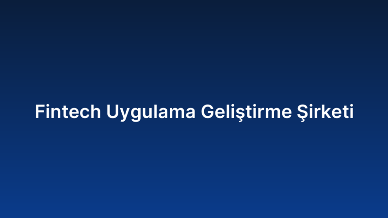 Fintech Uygulama Geliştirme Şirketi
