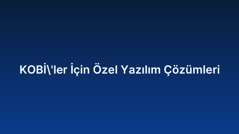 KOBİ’ler İçin Özel Yazılım Çözümleri