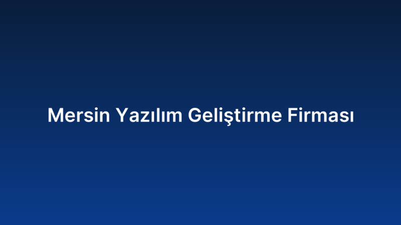 Mersin Yazılım Geliştirme Firması