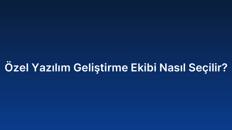 Özel Yazılım Geliştirme Ekibi Nasıl Seçilir?